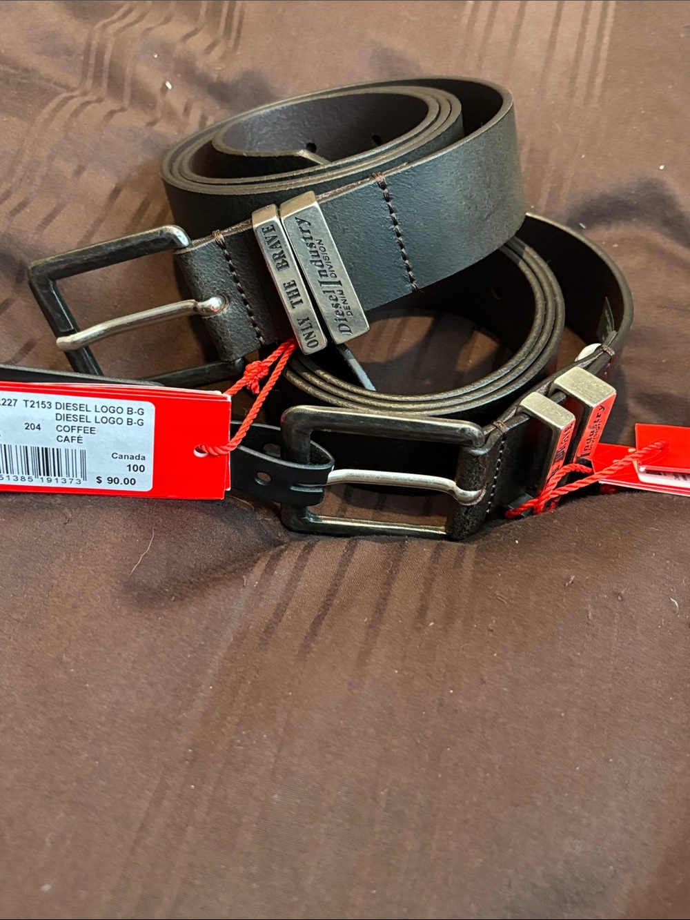 Diesel Black Leather Belts with Red Tags